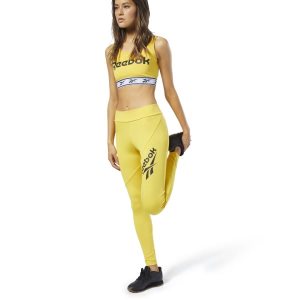 Legginsy Damskie Reebok Classic Vector Głęboka Zielone Żółte PL 57WRZOQ